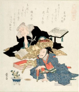 two boys singing Painting - two of the six immortal poets Keisai Eisen Ukiyoye